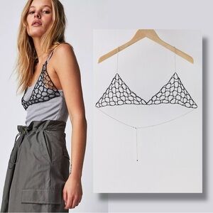 Free People Ethereal Dainty First Love Pearl Body Chain in Black NWT Coquette OS